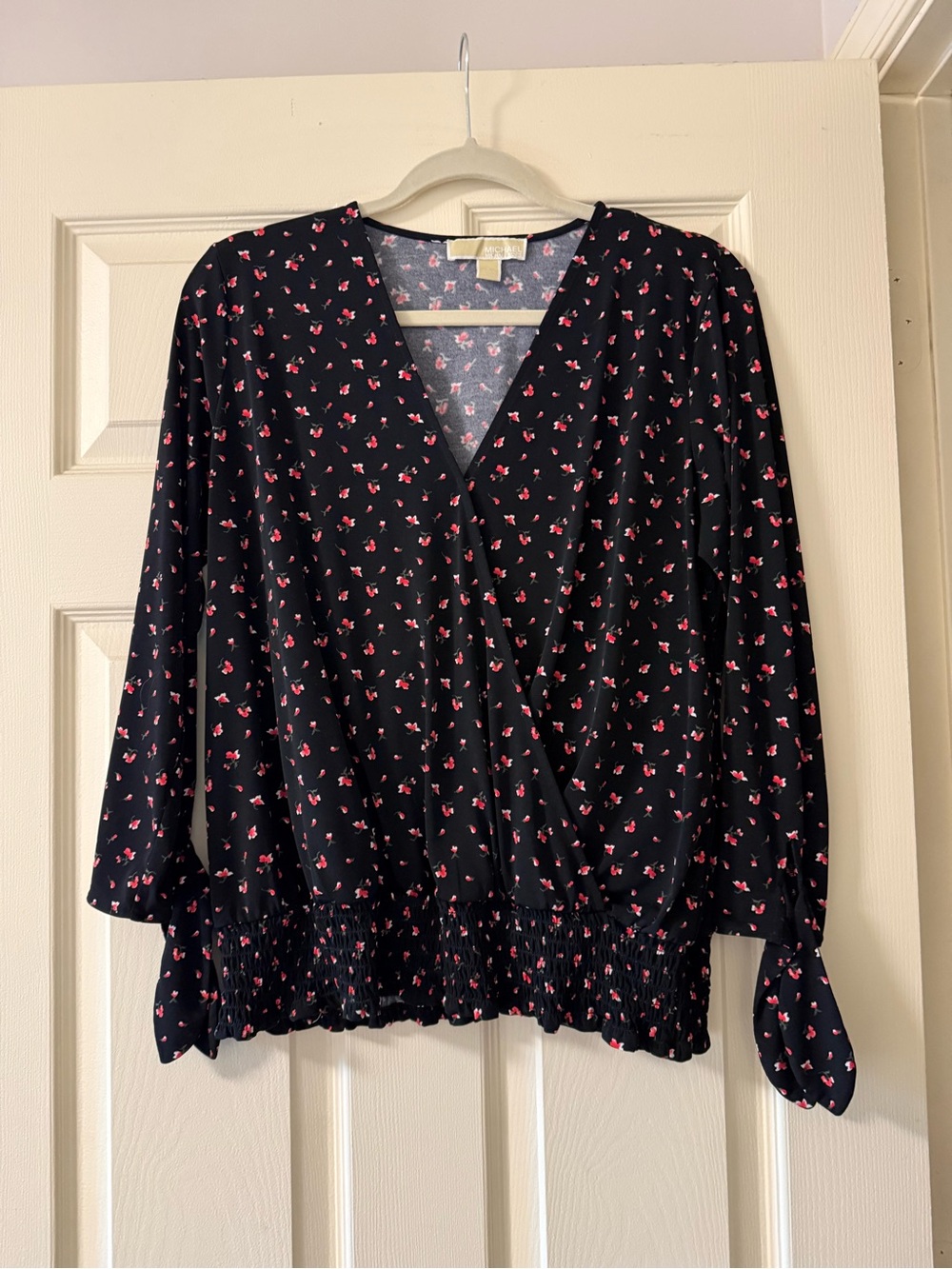 MICHAEL Michael Kors Black Floral Wrap-Front Blouse